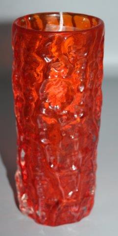 Geoffrey Baxter for Whitefriars tangerine cylindrical bark-effect vase